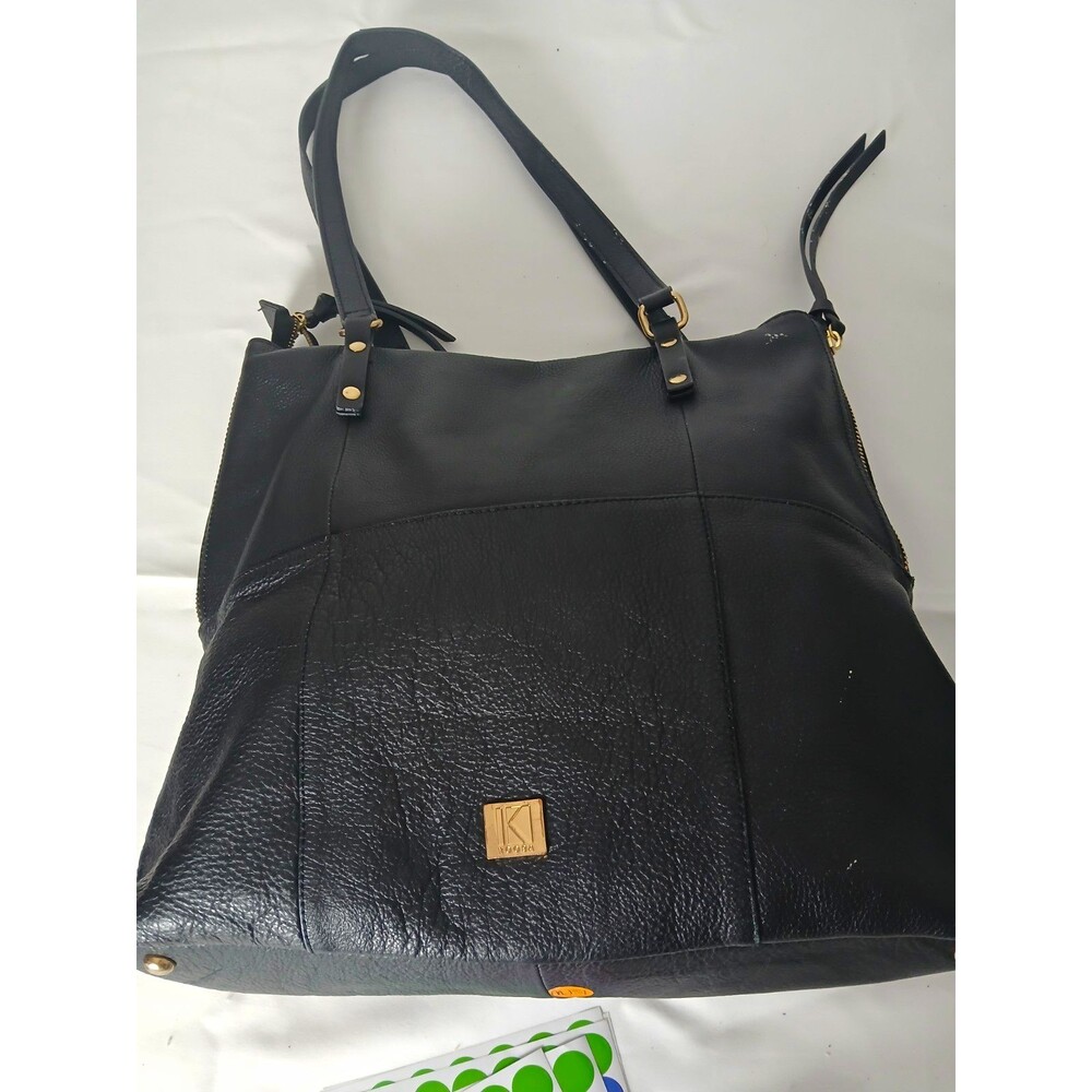 Kooba Black Pebbled Large Tote Bag Gold Hardware Zip Top Detachable Strap M131